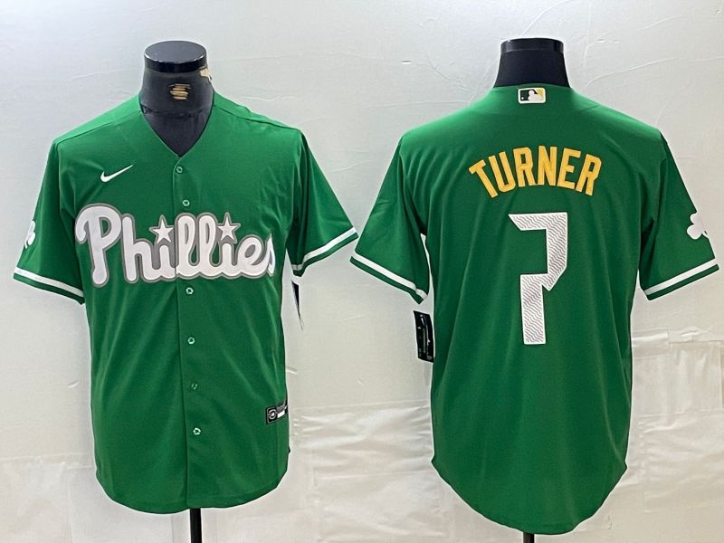 Men Philadelphia Phillies 7 Turner Green Fashion Edition Nike 2024 MLB Jersey style 1